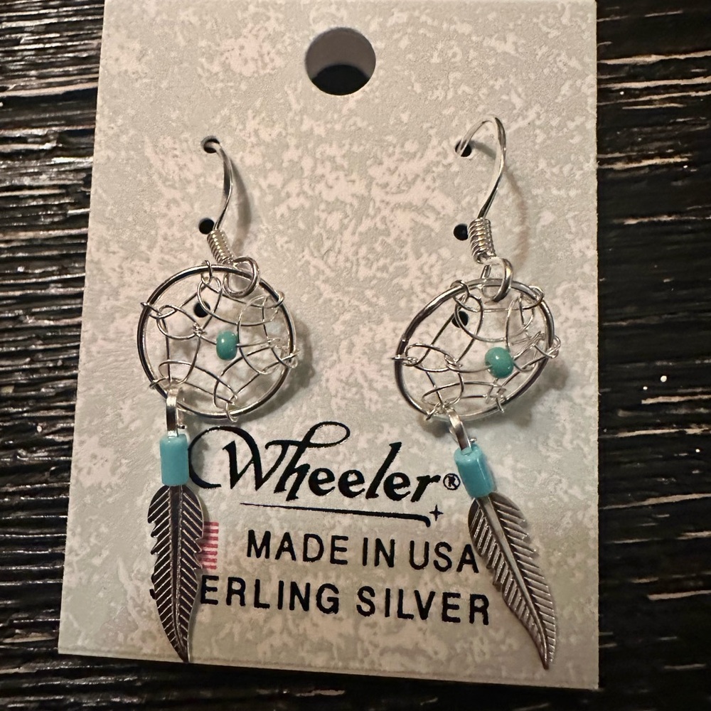 Sterling Silver Dreamcatcher Earrings with Turquoise Accents